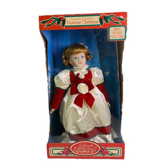 Dan Dee Soft Expressions Genuine Porcelain Doll With Stand Victorian Christmas - Picture 4 of 9